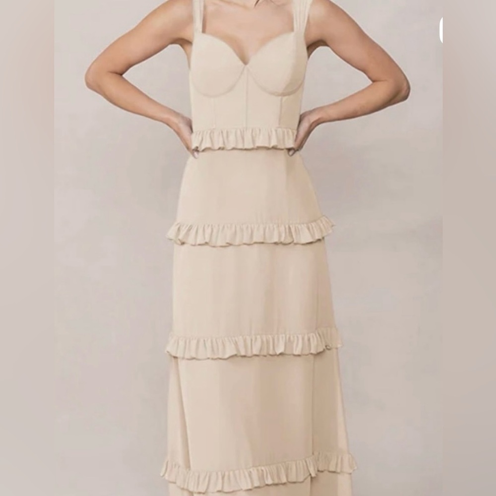 Revelry Sloane Strapless Champagne Tiered Ruffle Dress Size 4